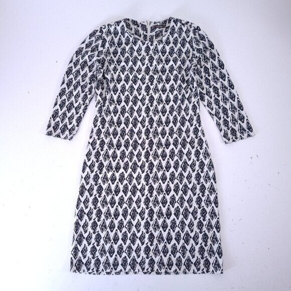 $168 J. McLaughlin Sophia Printed Catalina Cloth Dress Size M White Black - Picture 6 of 10